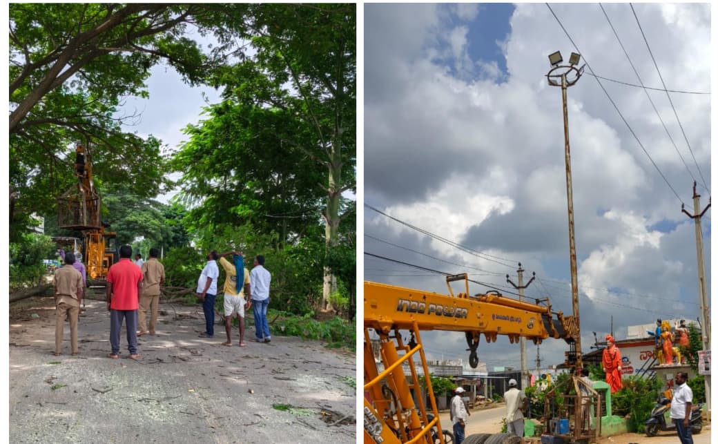 రోడ్డుకు ఇరువైపులా చెట్ల కొమ్మల తొలగింపు